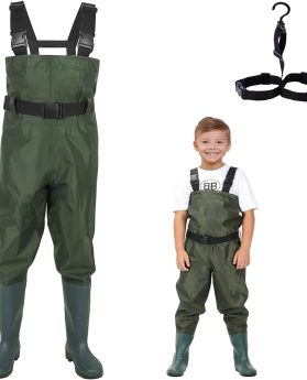 LANGXUN Chest Waders for Kids, PVC Fishing Waders for Toddler & Children, Waterproof Hutting Waders for Boys and Girls