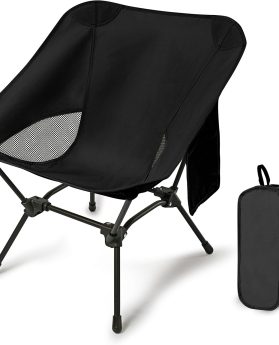 Lightweight Camping Chairs with Adjustable Height, Portable Camping Chairs for Adults with Carry Bag and Side Pockets, Folding Chairs for Outside for Camping, Beach, Fishing, Trip, Picnic (Black)